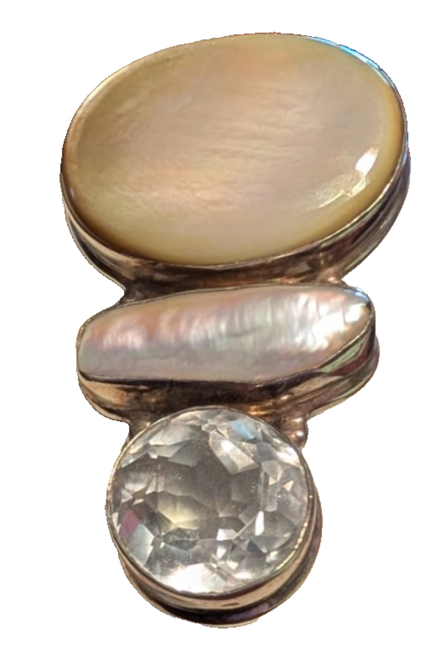 Large Vintage 925 Sterling Silver 3 MULTI STONE Pendant